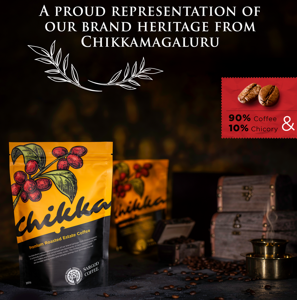 Sargod Coffee - Chikka Coffee from Chikmagalur Region | Dark Roasted Coffee Beans | 90% Coffee:10% Chicory (Pack of 2)